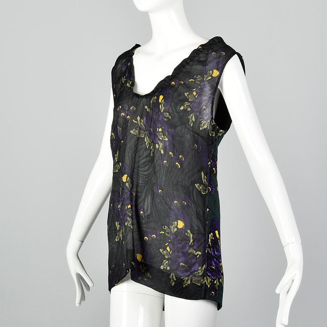 2010s Marni Green Silk and Wool Floral Top