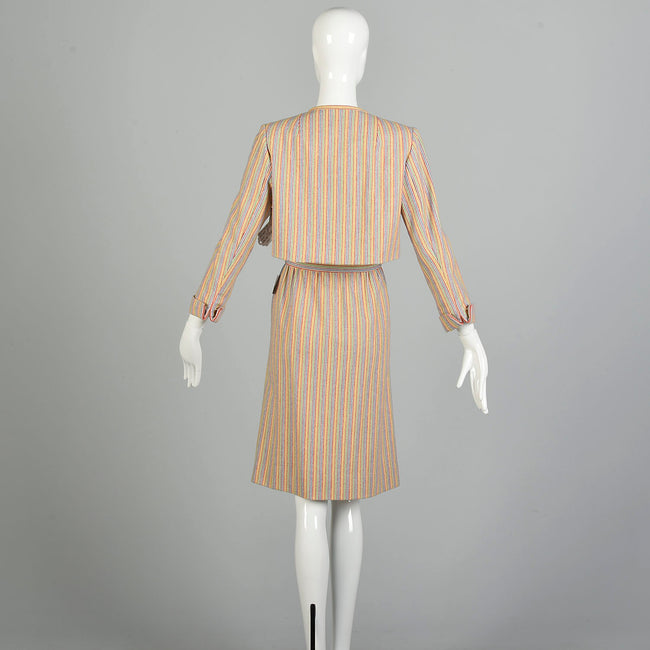 Large 1970s Pauline Trigere Bolero Jacket Skirt Set Rainbow Stripe Skirt Suit