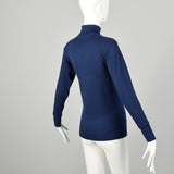 XS 1960s Deadstock Navy Blue Lightweight Long Sleeve Turtleneck Shirt