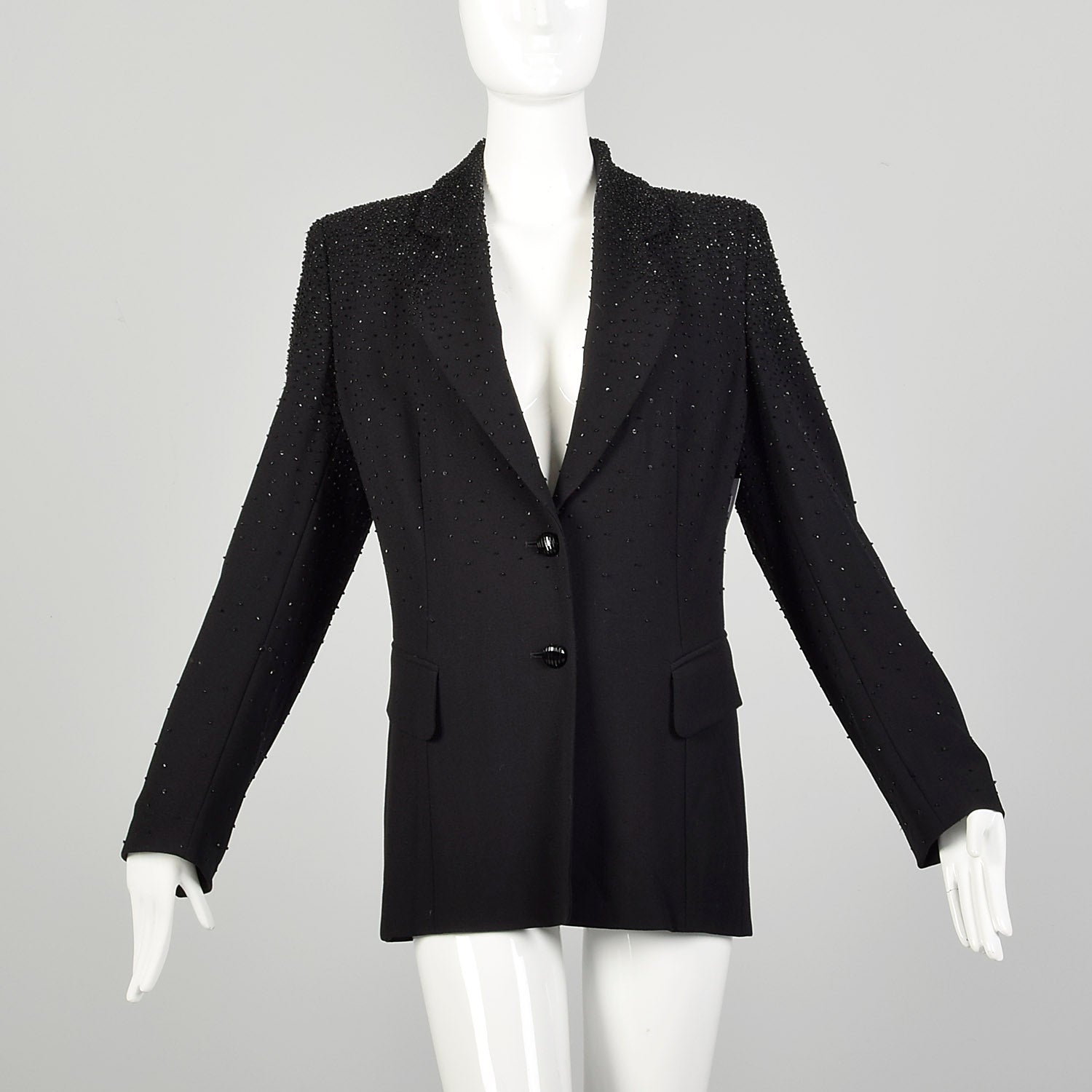 Large 1990s Escada Suit Coat Black Evening Beaded Cocktail Blazer