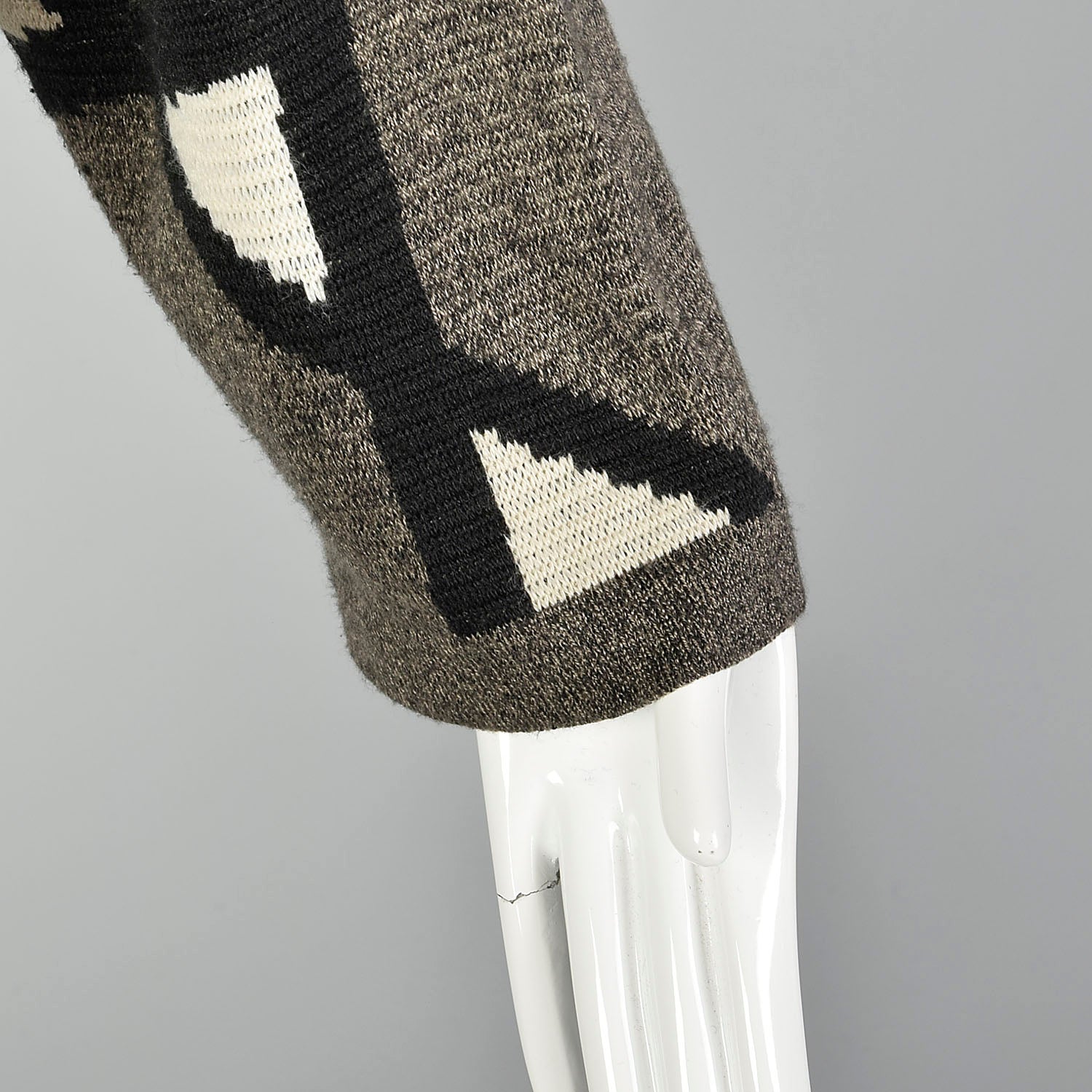 Rodier Geometric Knit Long Black Cardigan Sweater