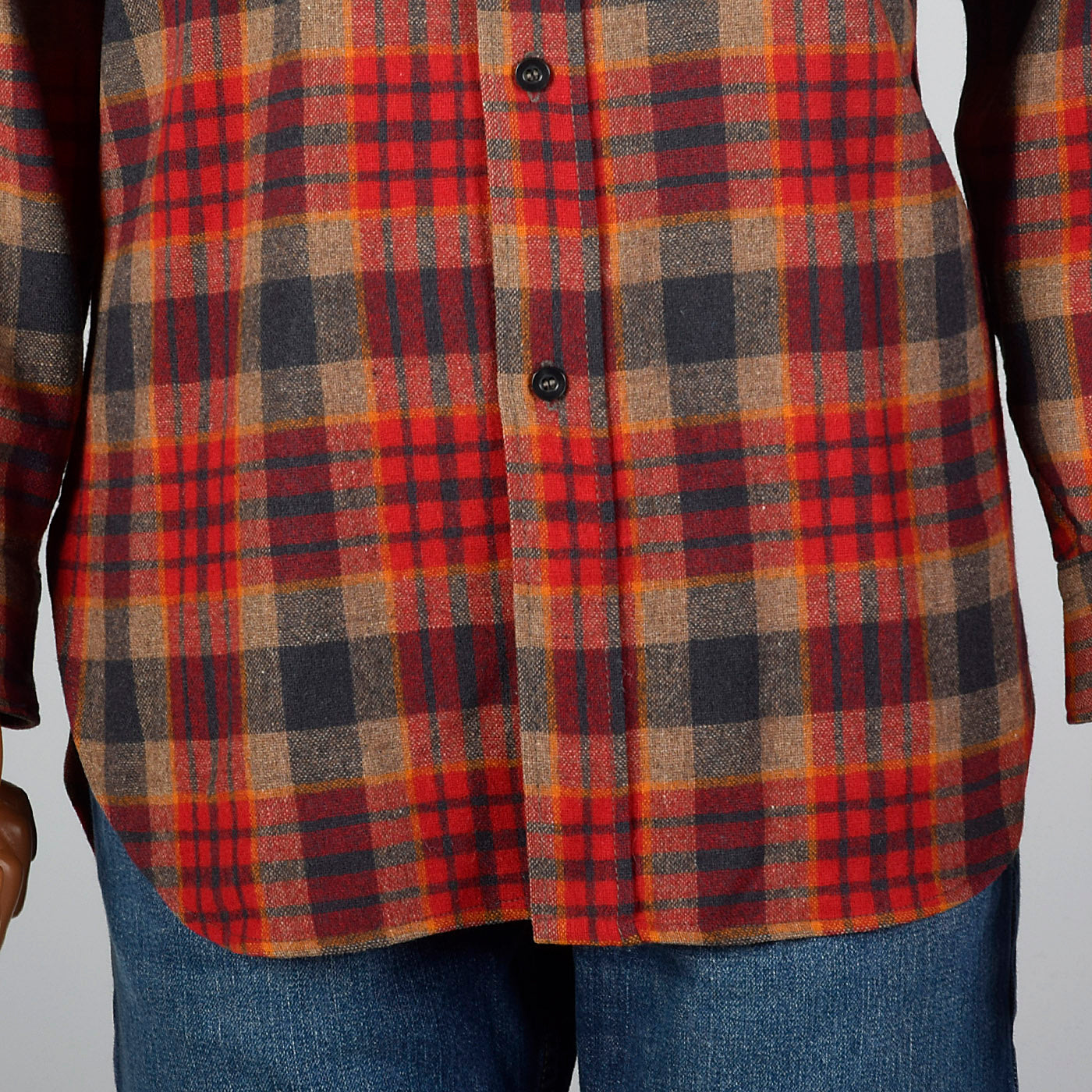 1970s Mens Pendleton Plaid Wool Shirt with Wing Collar