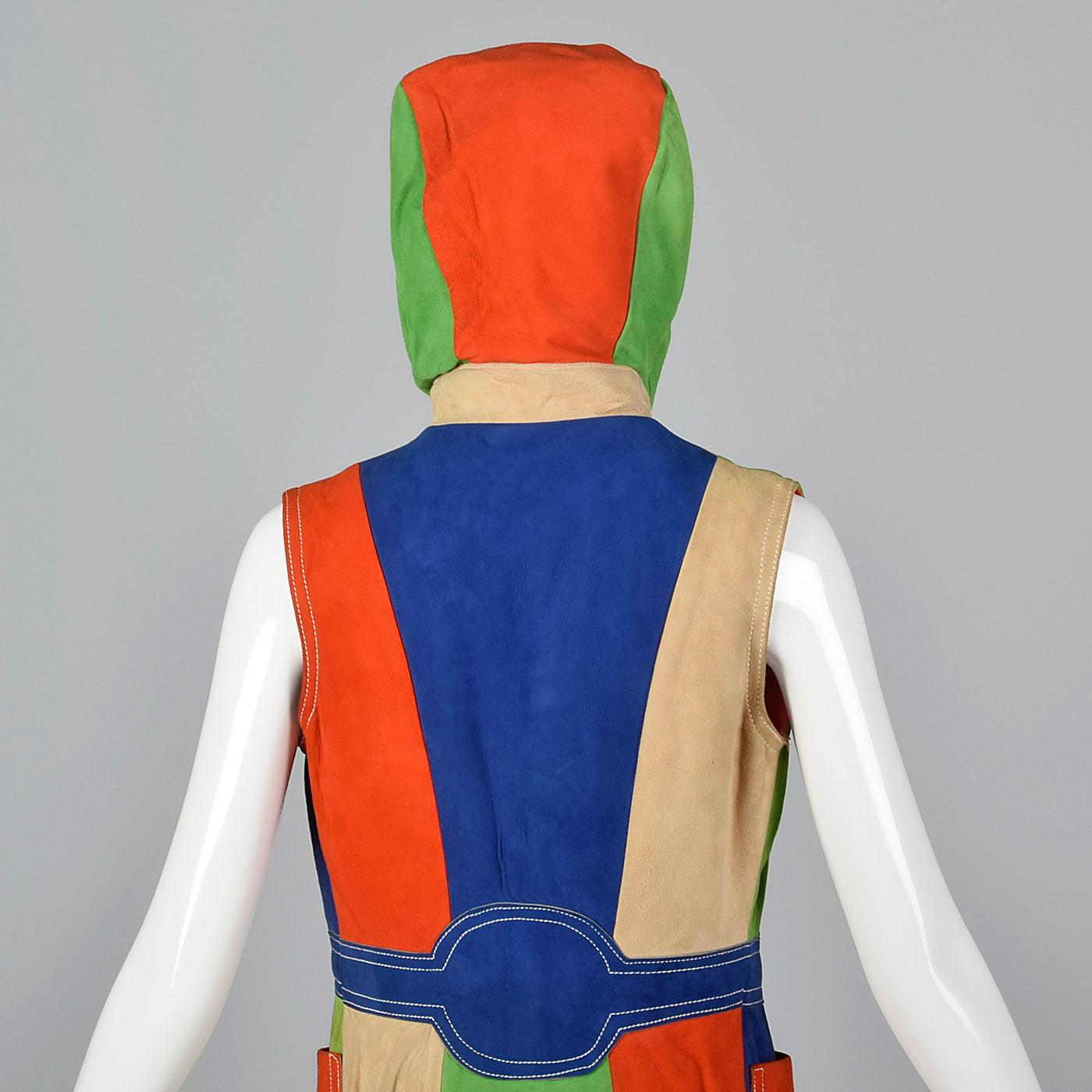 1960s Mod Color Black Suede Leather Vest with Hood