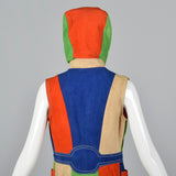 1960s Mod Color Black Suede Leather Vest with Hood