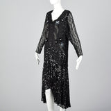 1990s Oleg Cassini Black Silk Beaded Dress