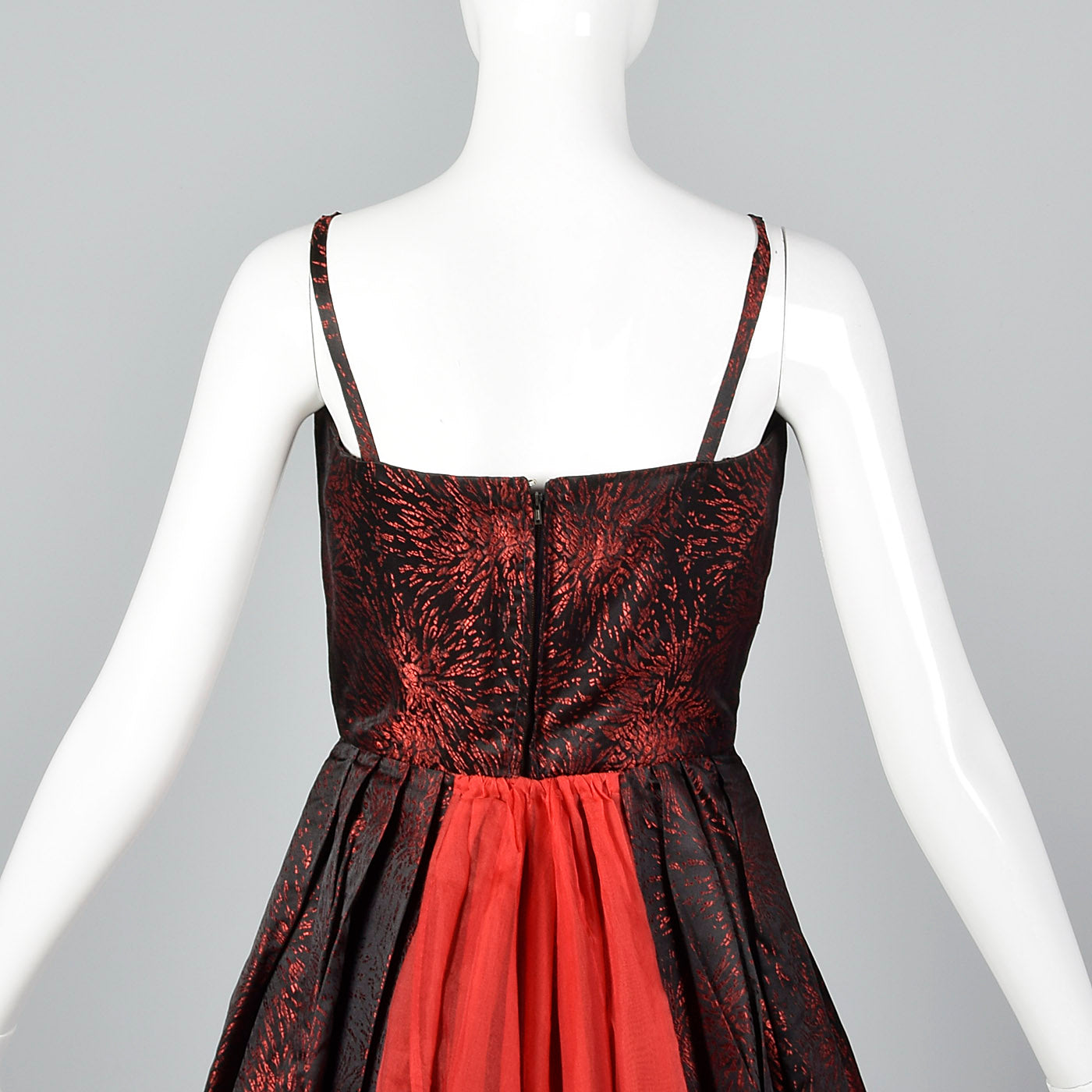 1950s Black and Red Brocade Dress