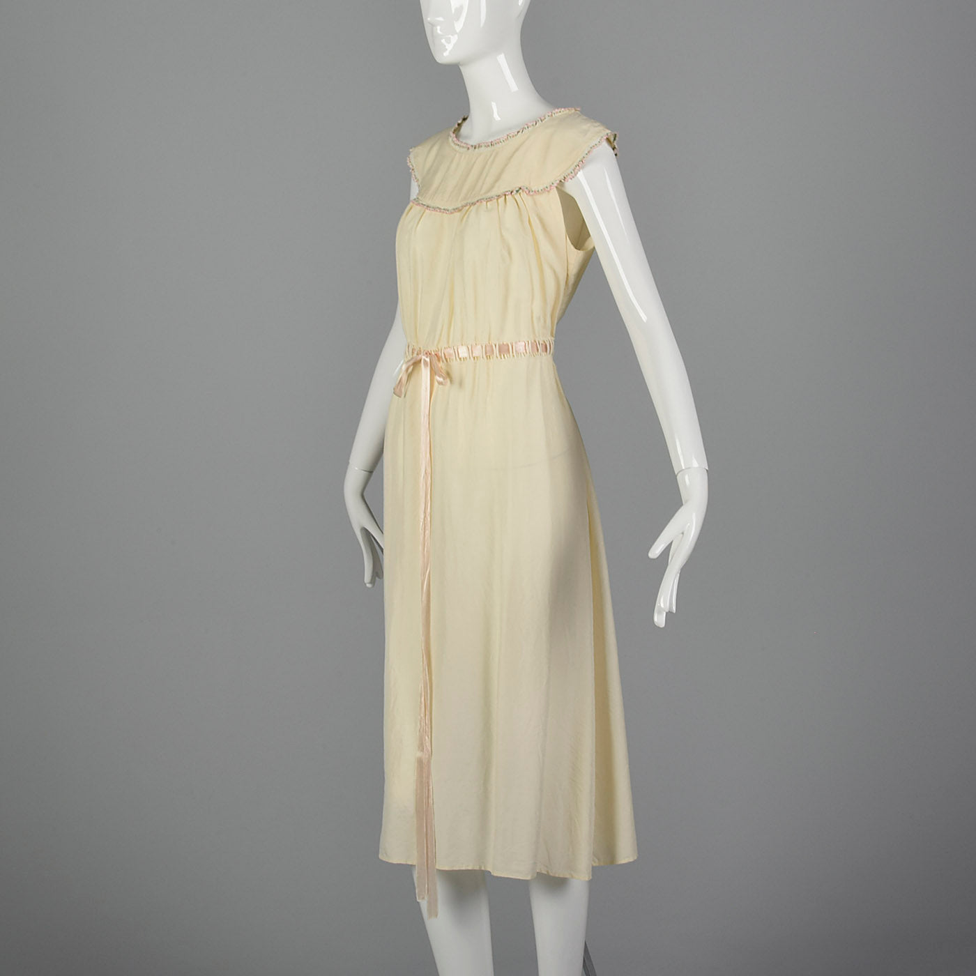 1930s Silk Nightgown with Drawstring Ribbon Waist