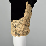 1920s Black Silk Velvet Dress with Lace Collar and Cuffs