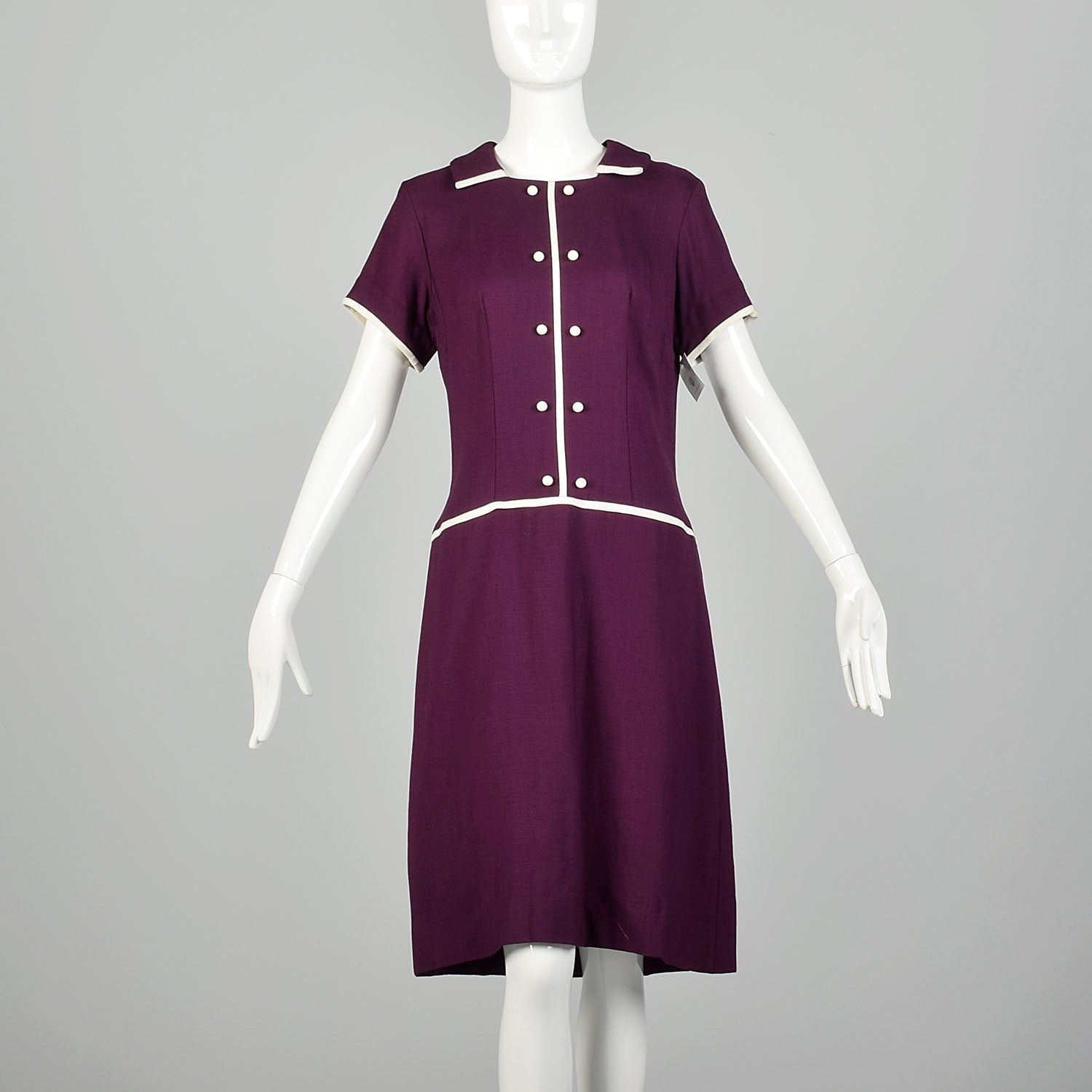 1960s Plum Purple Mod Shift Dress Short Sleeve Summer GoGo