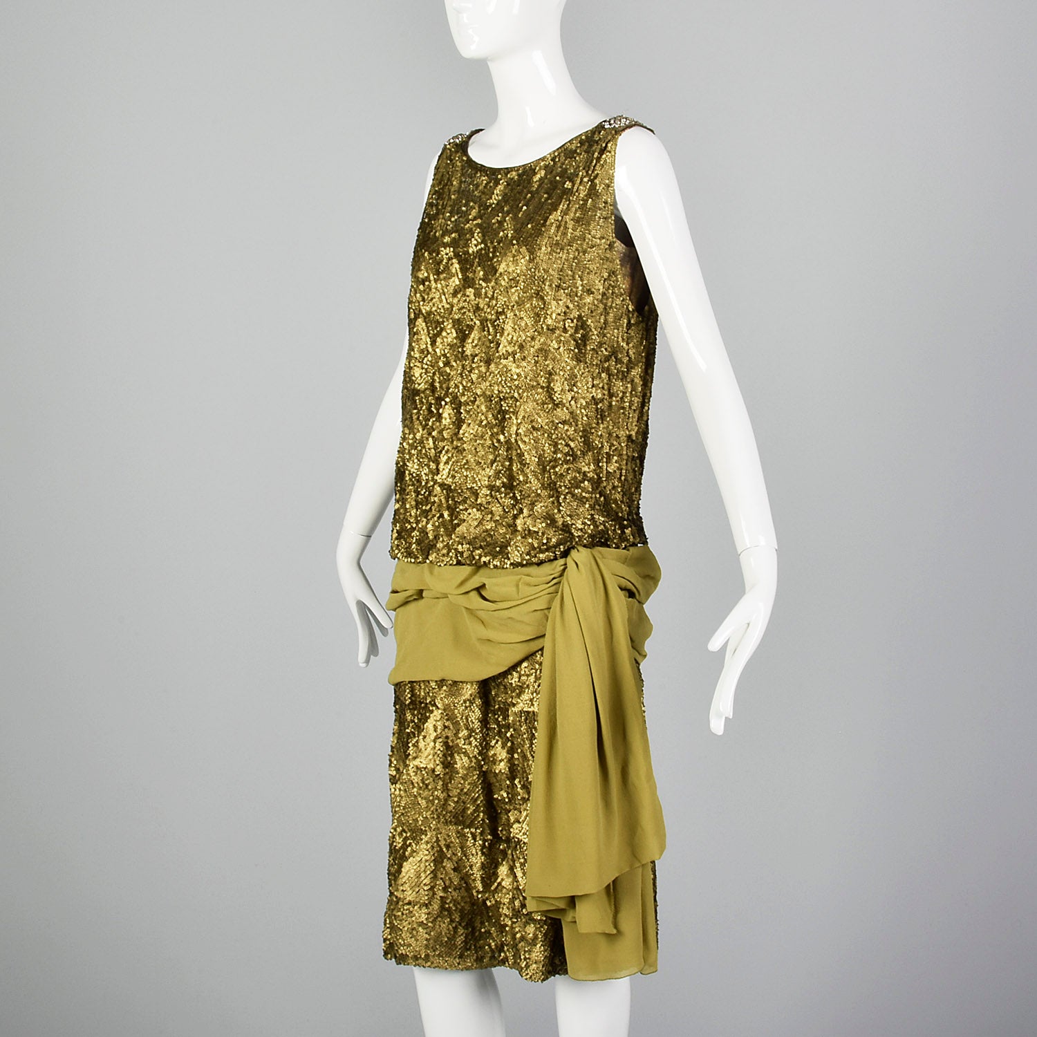 1920s Sequined Dress with Gold Lamé & Silk Details