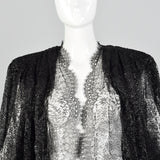 1980s Black & Silver Lace Swing Coat Galanos
