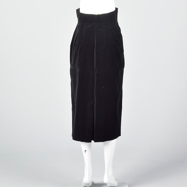 1950s High Waist Black Velvet Skirt