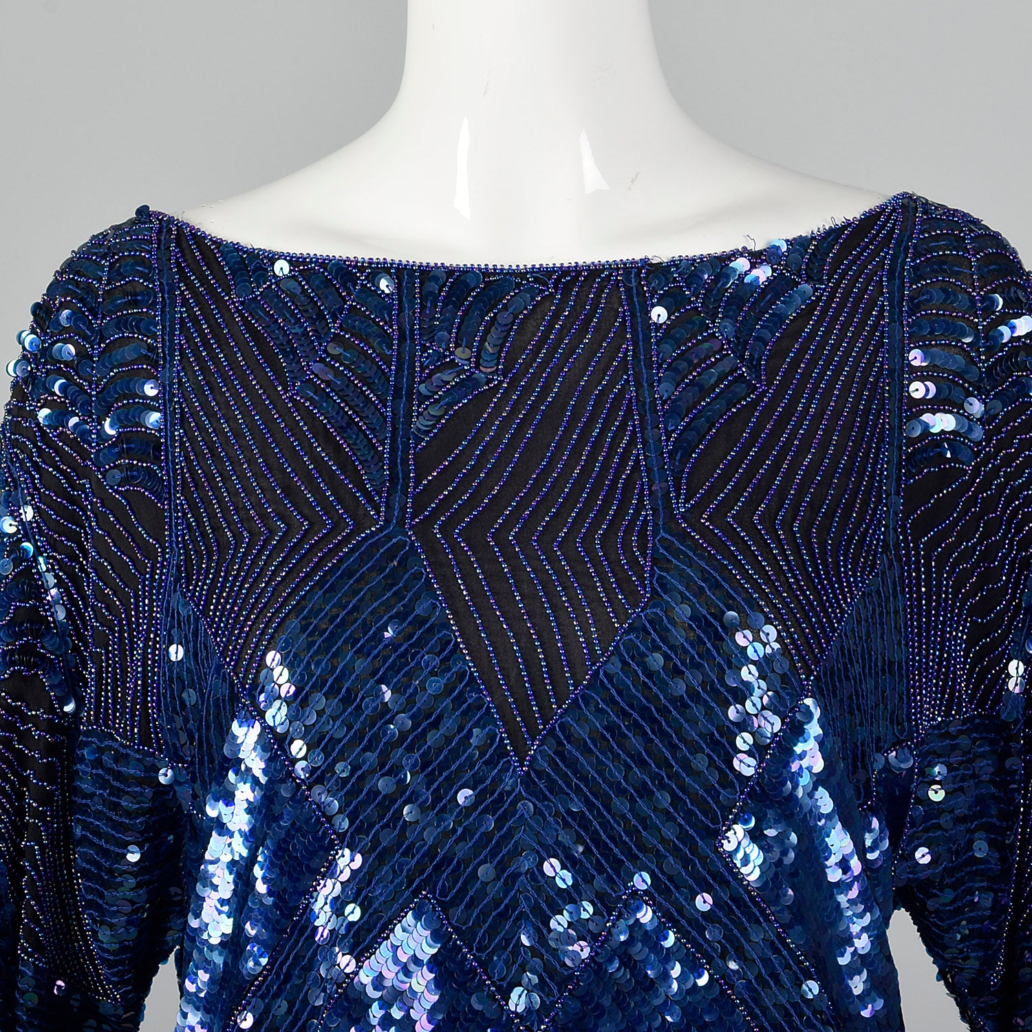 1980s Oleg Cassini Blue Beaded Top