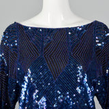 1980s Oleg Cassini Blue Beaded Top