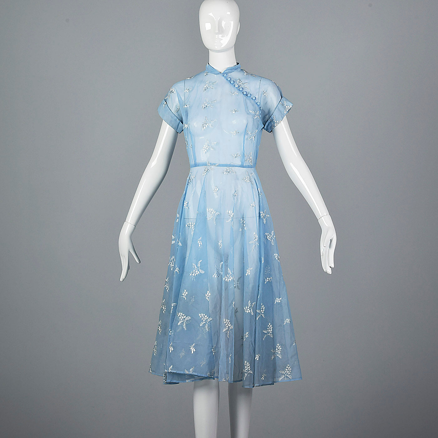 1950s Sheer Blue Fit and Flare Dress