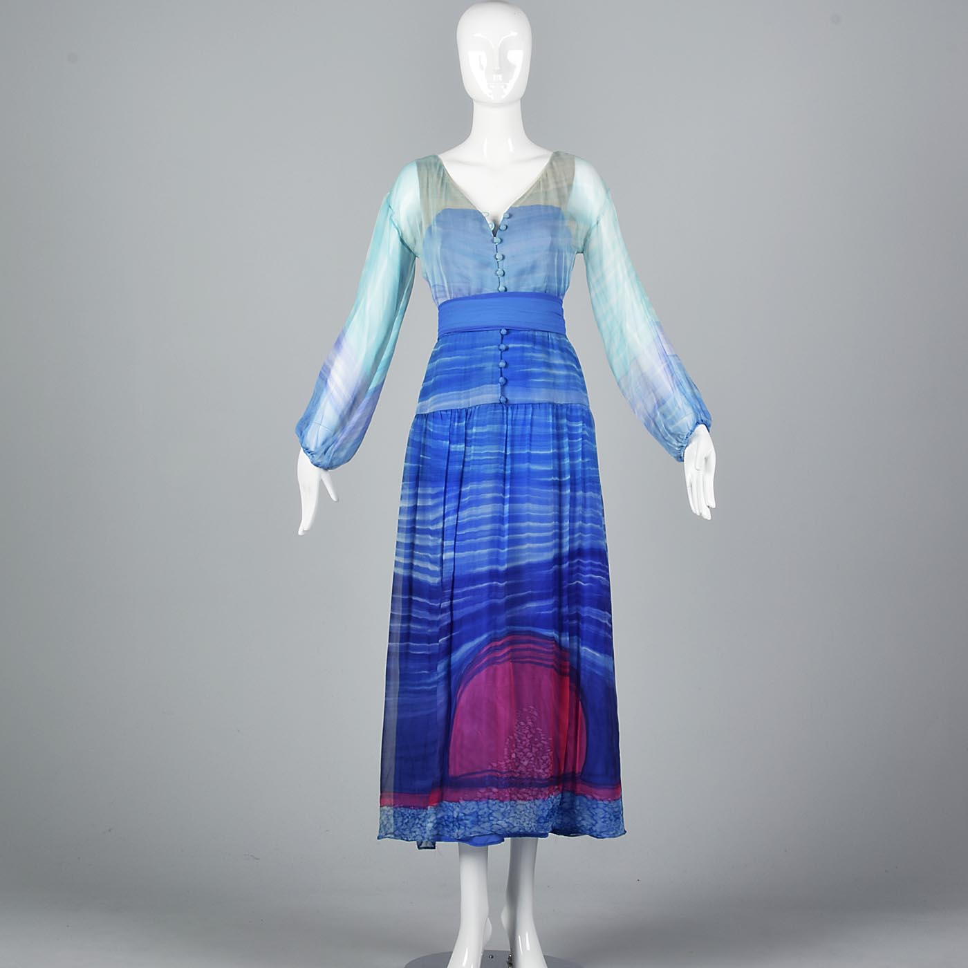 Beautiful Blue Travilla Maxi Dress with Sunset Design