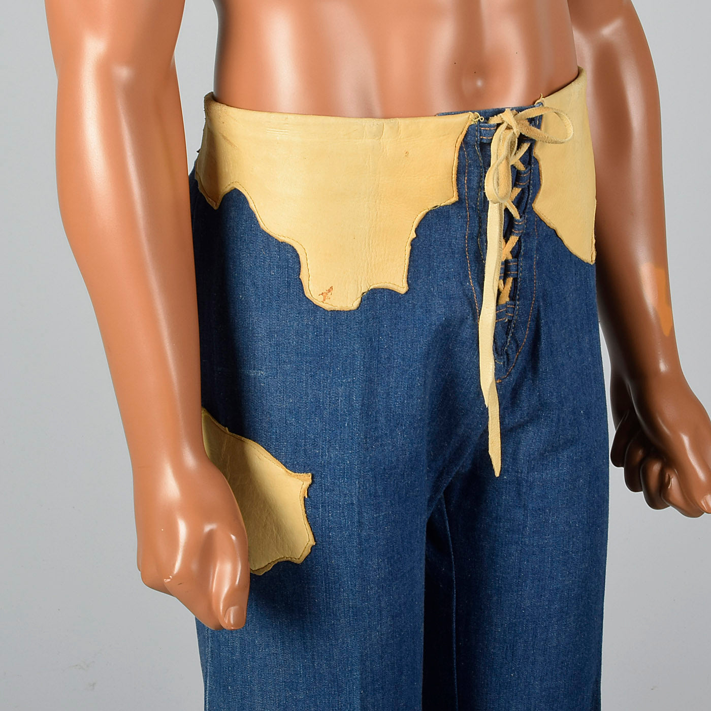 1970s Mens Bell Bottom Jeans with Lace Up Waist