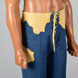 1970s Mens Bell Bottom Jeans with Lace Up Waist