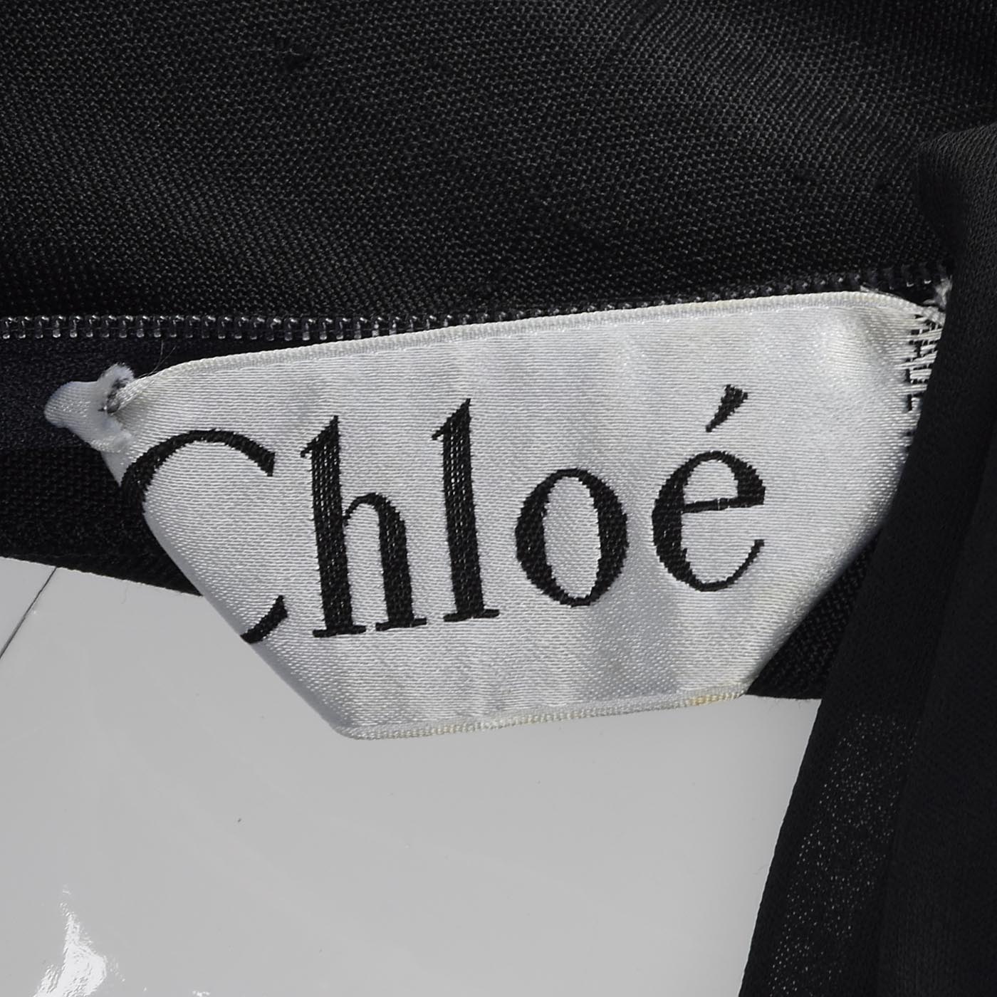 1960s Chloé Black Linen Dress with Draped Silk Jersey Back
