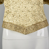 Medium 1980s Metallic Gold Lamé Evening Top with Ruffle Short Sleeves