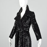 XS 1970s Black Sequin Trench Coat