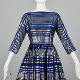 Small 1950s Semi Sheer Metallic Striped Dress