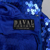 Small 1990s Blue Sequin Body Con Party Dress Long Sleeve Mini Dress Cold Shoulder Dress