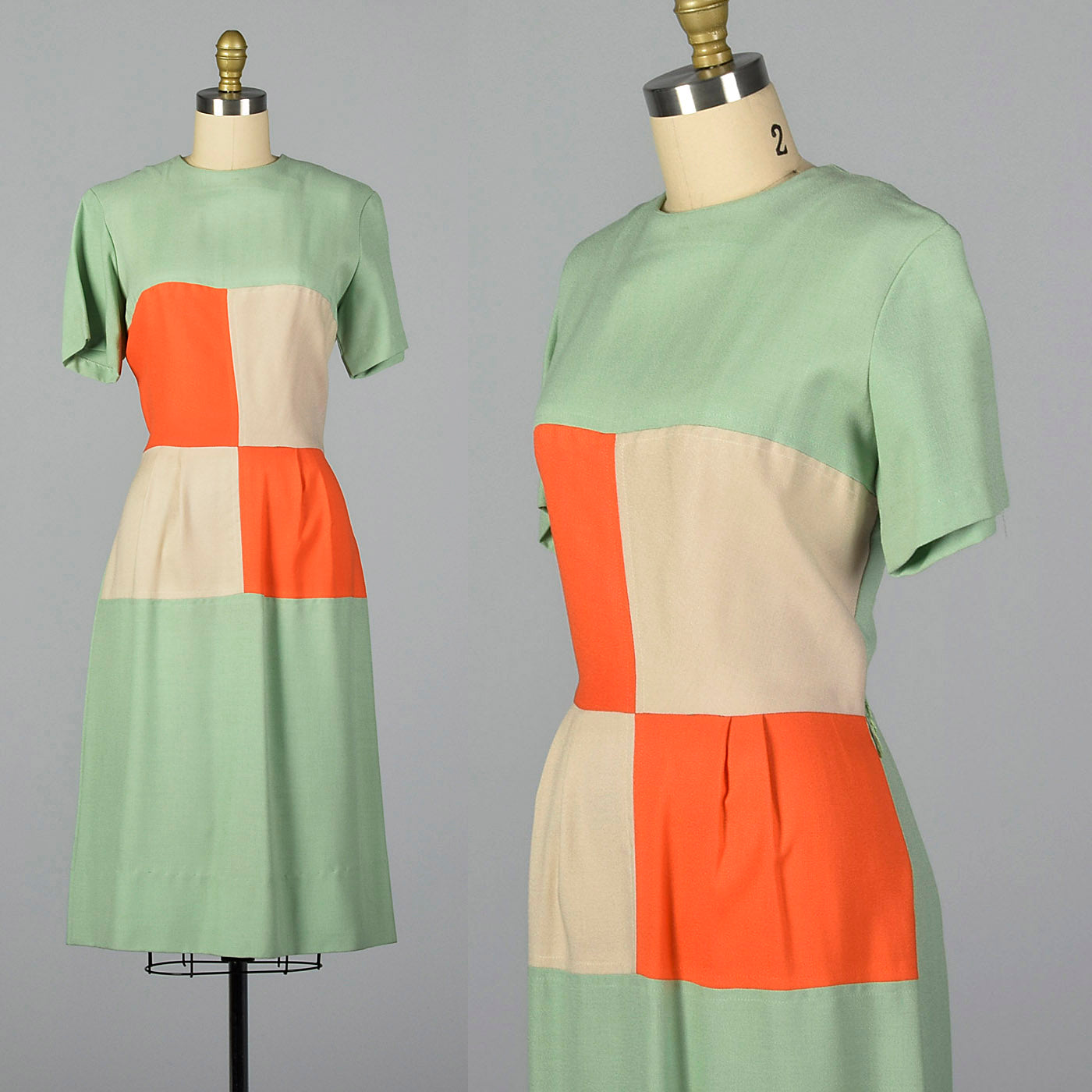 1950s Day Dress with Color Block Waist