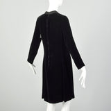 Small 1960s Dress Black Velvet Long Sleeve Above-the-Knee Tassel Details