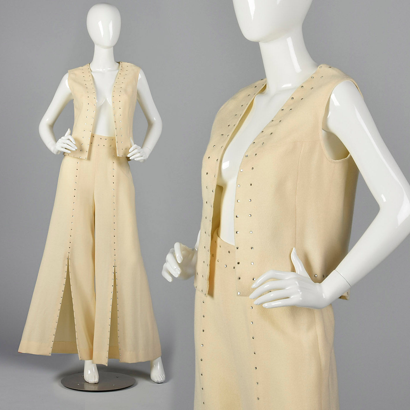 1970s Cream Wool Vest with Palazzo Pants