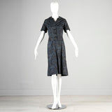 1950s Blouse and Skirt Set in Blue and Green Print
