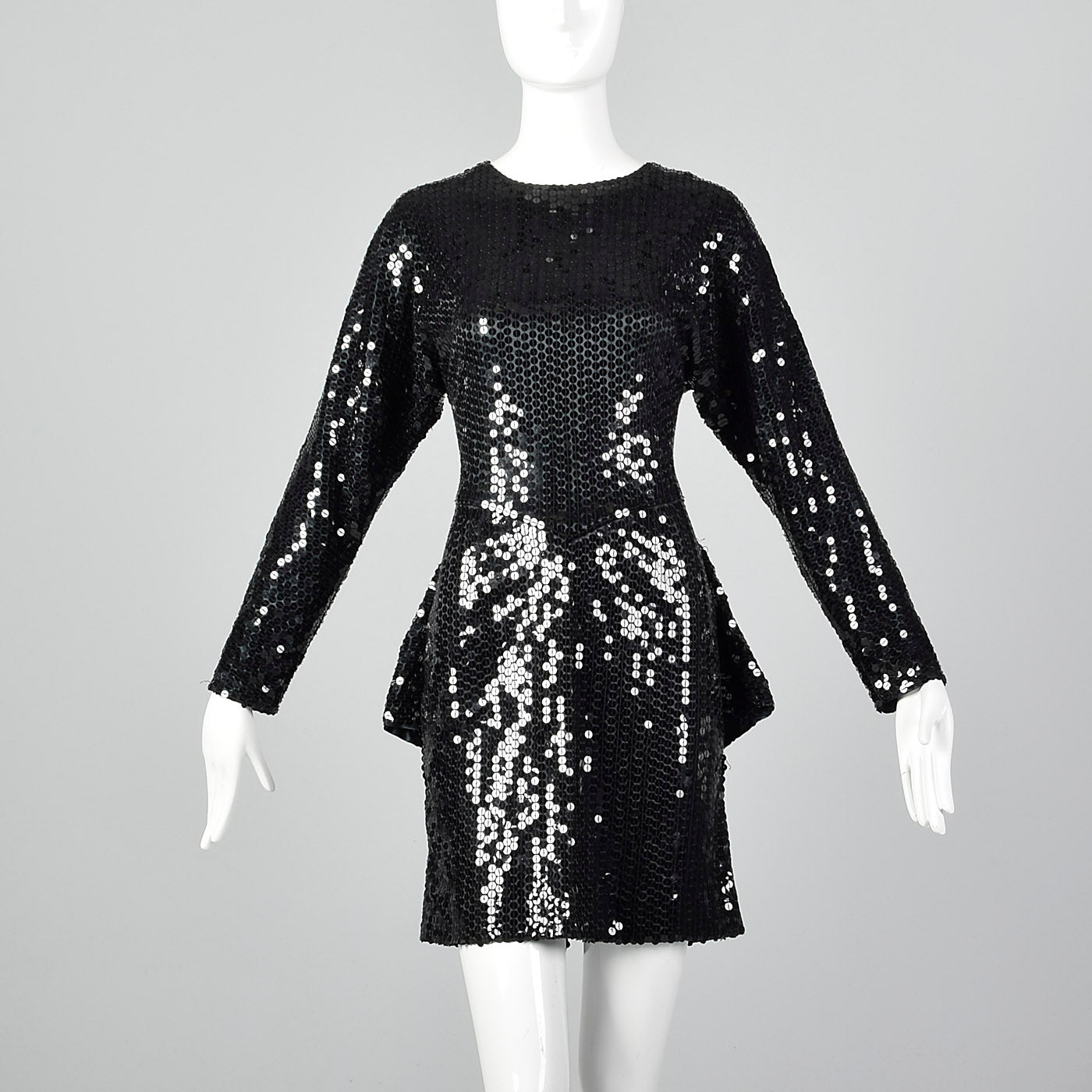 1980s Oleg Cassini Black Sequin Dress