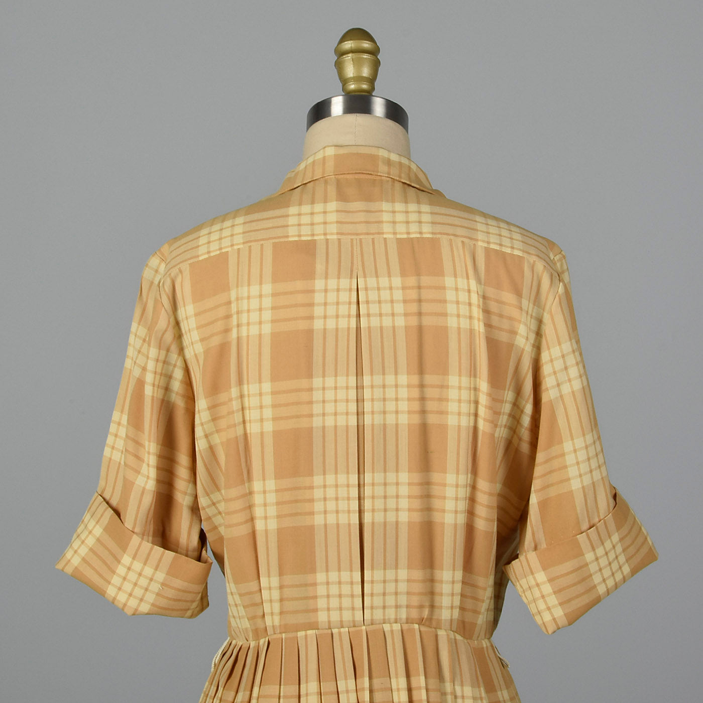 1960s Plaid Shirtwaist Dress with Vented Back