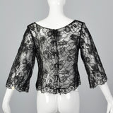 1960s Deadstock Black Floral Lace Top