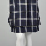 Large 1960s Navy Plaid Dress and Jacket Set