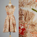 1950s Cotton Day Dress with V-Neck and Pleated Shoulders