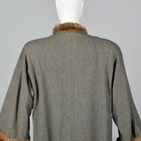 1940s Gray Wool Swing Coat with Beaver Fur Trim