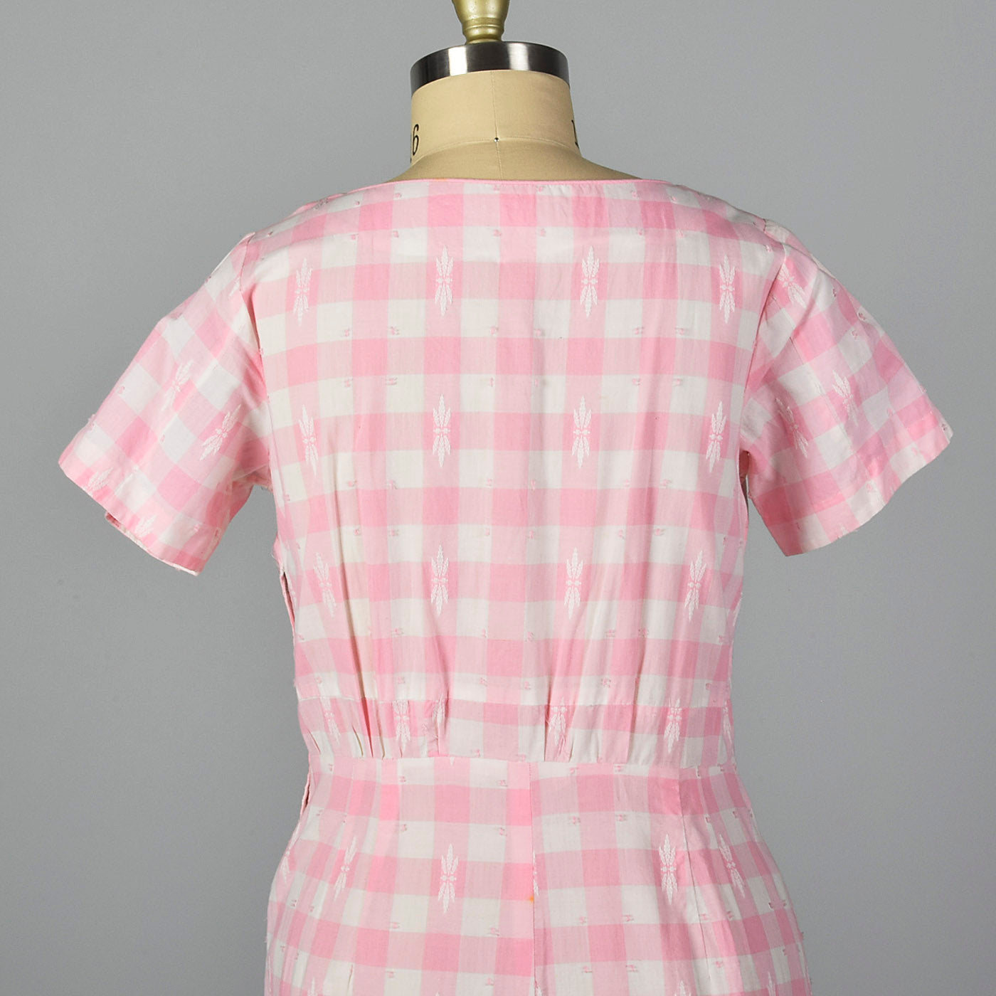 1950s Pink Gingham Pencil Dress
