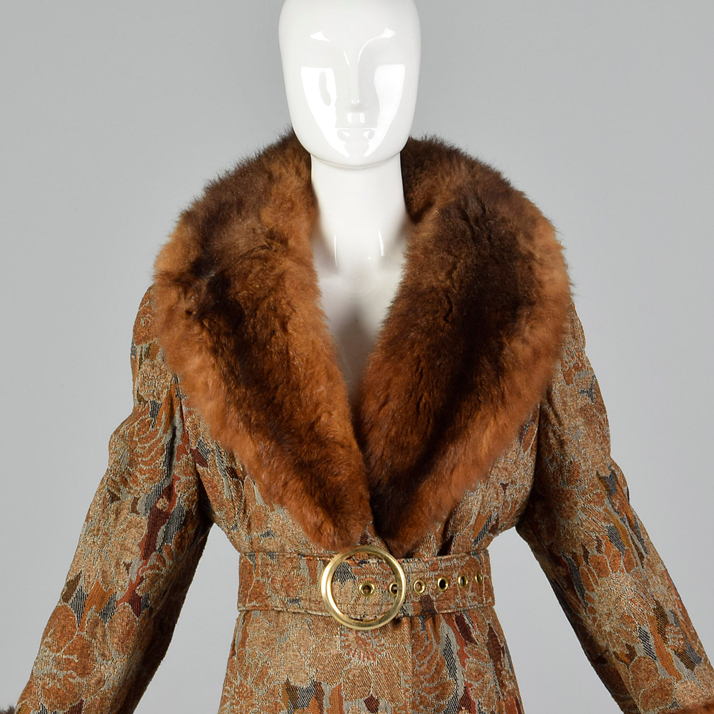 1970s Tapestry Coat with Large Fur Collar