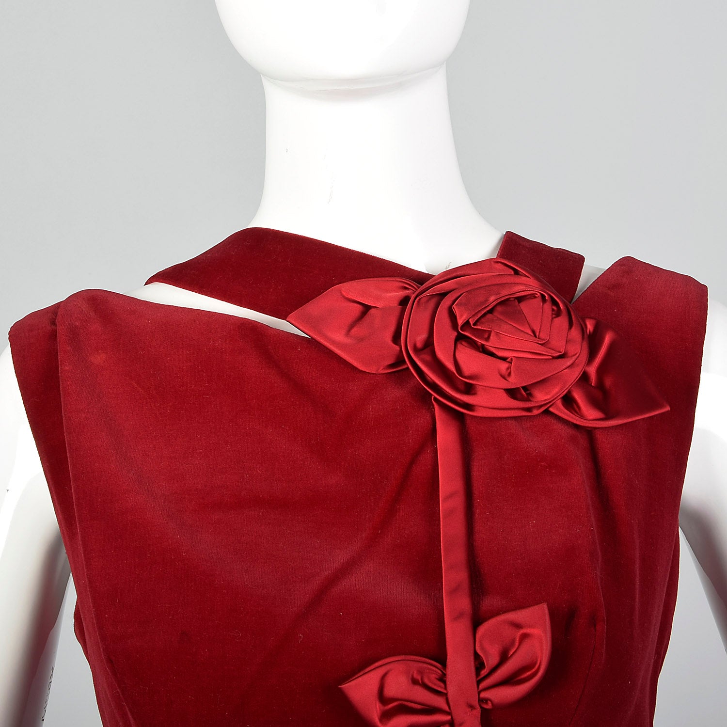 1960s Red Velvet Dress with Asymmetrical Neckline