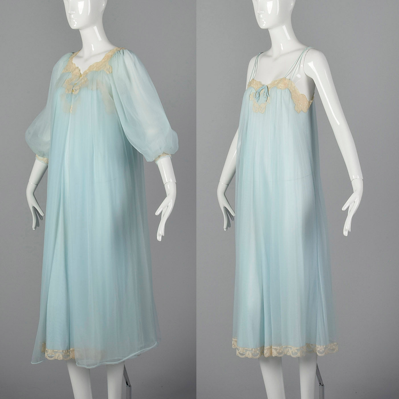 1950s Blue Nightgown and Peignoir Set