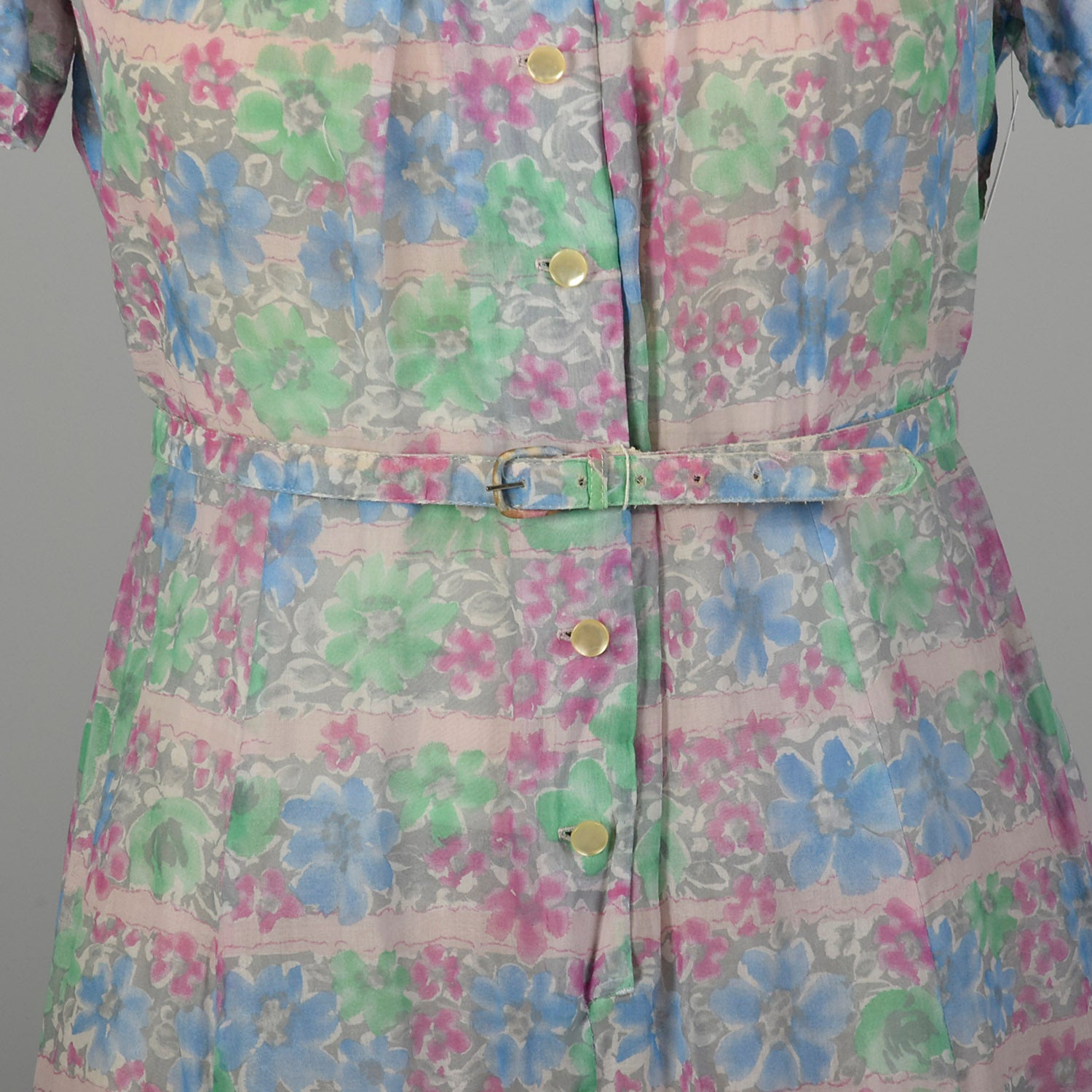 XXL 1950s Day Dress Lightweight Semi-Sheer Short Sleeve Floral Summer Casual
