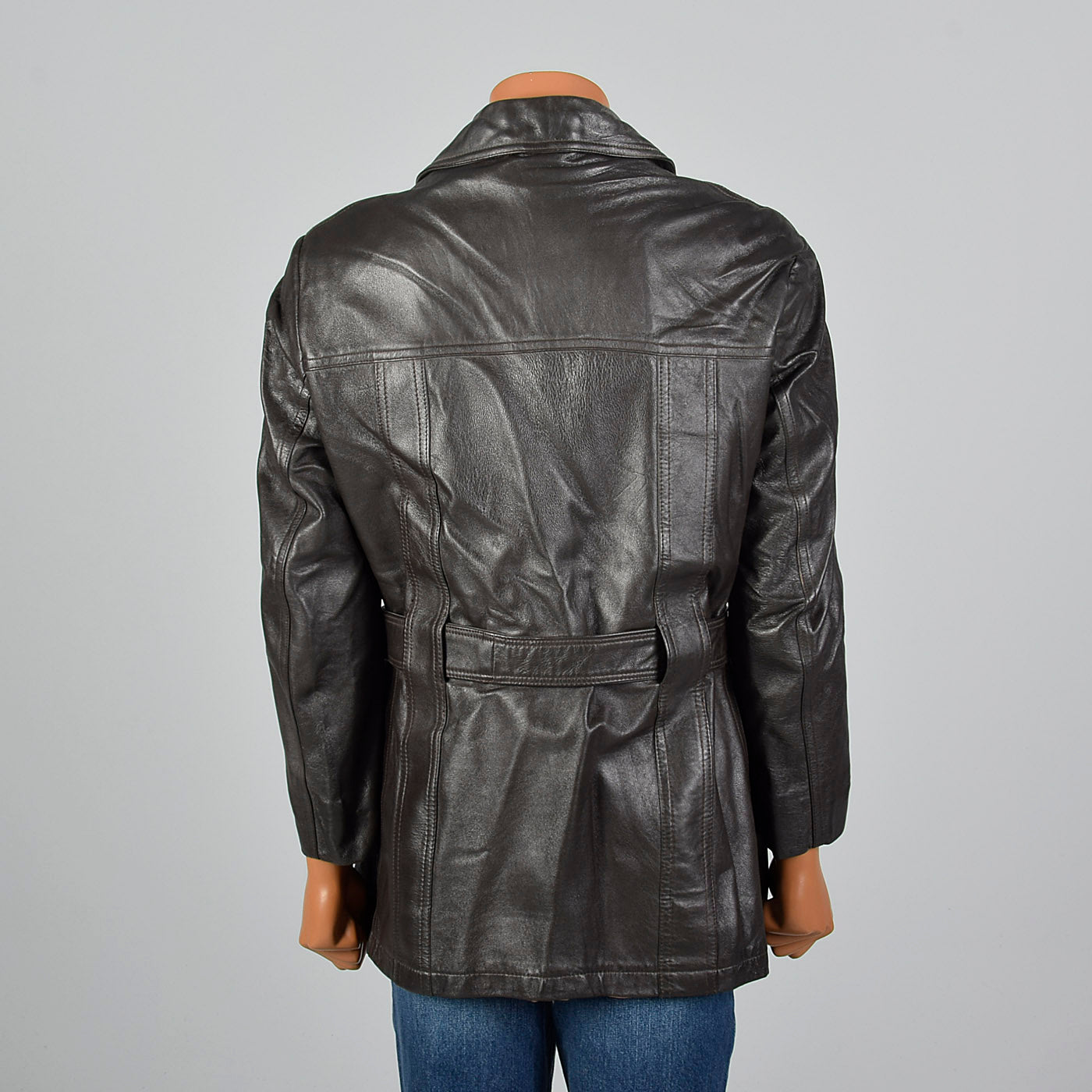 1960s Mens Belted Leather Norfolk Jacket