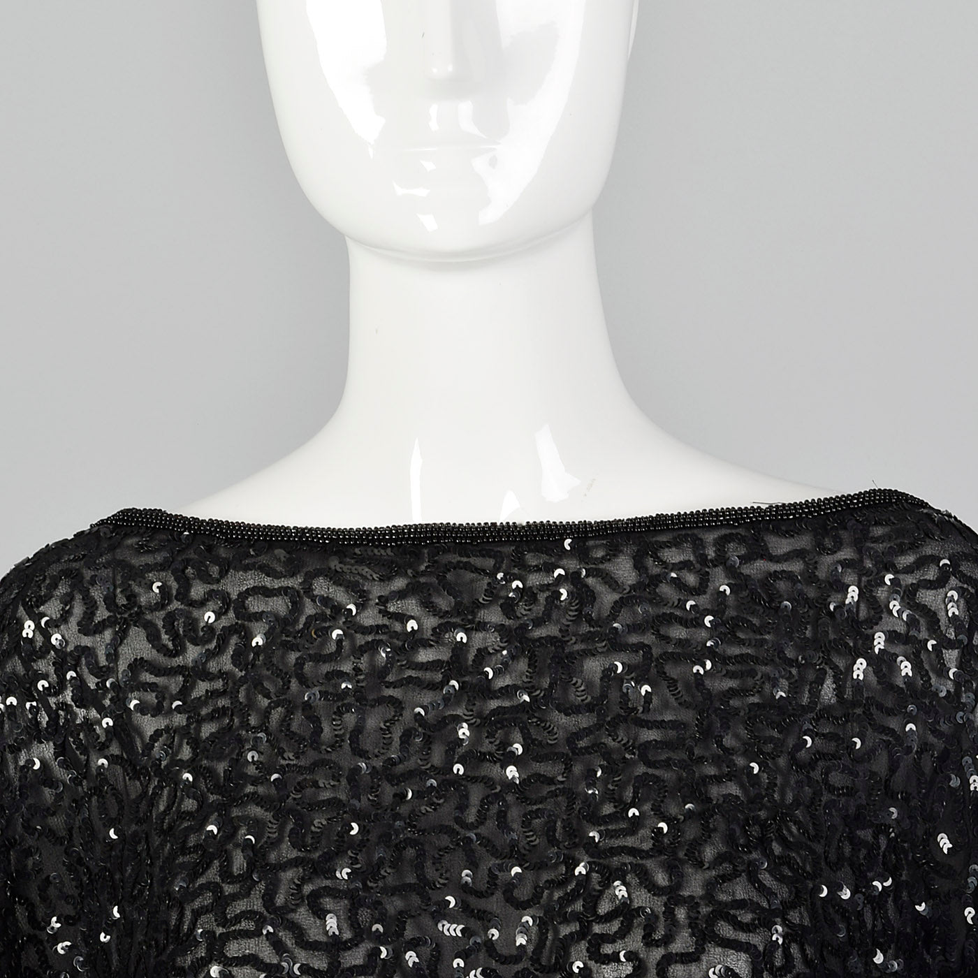 1990s Black Beaded Batwing Top