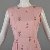 1950s Pink Sleeveless Day Dress with Floral Embroidery