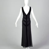 1990s Black Velvet Mesh Dress