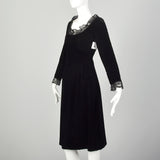 Medium 1970s Mollie Parnis Dress Classic Black Velvet Cocktail Party Modest Evening Gown