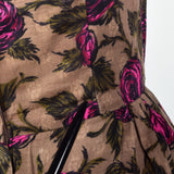 1950s Brown and Pink Rose Print Dress