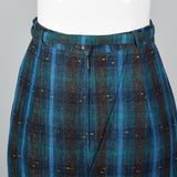 1950s Blue and Green Plaid Flannel Skirt