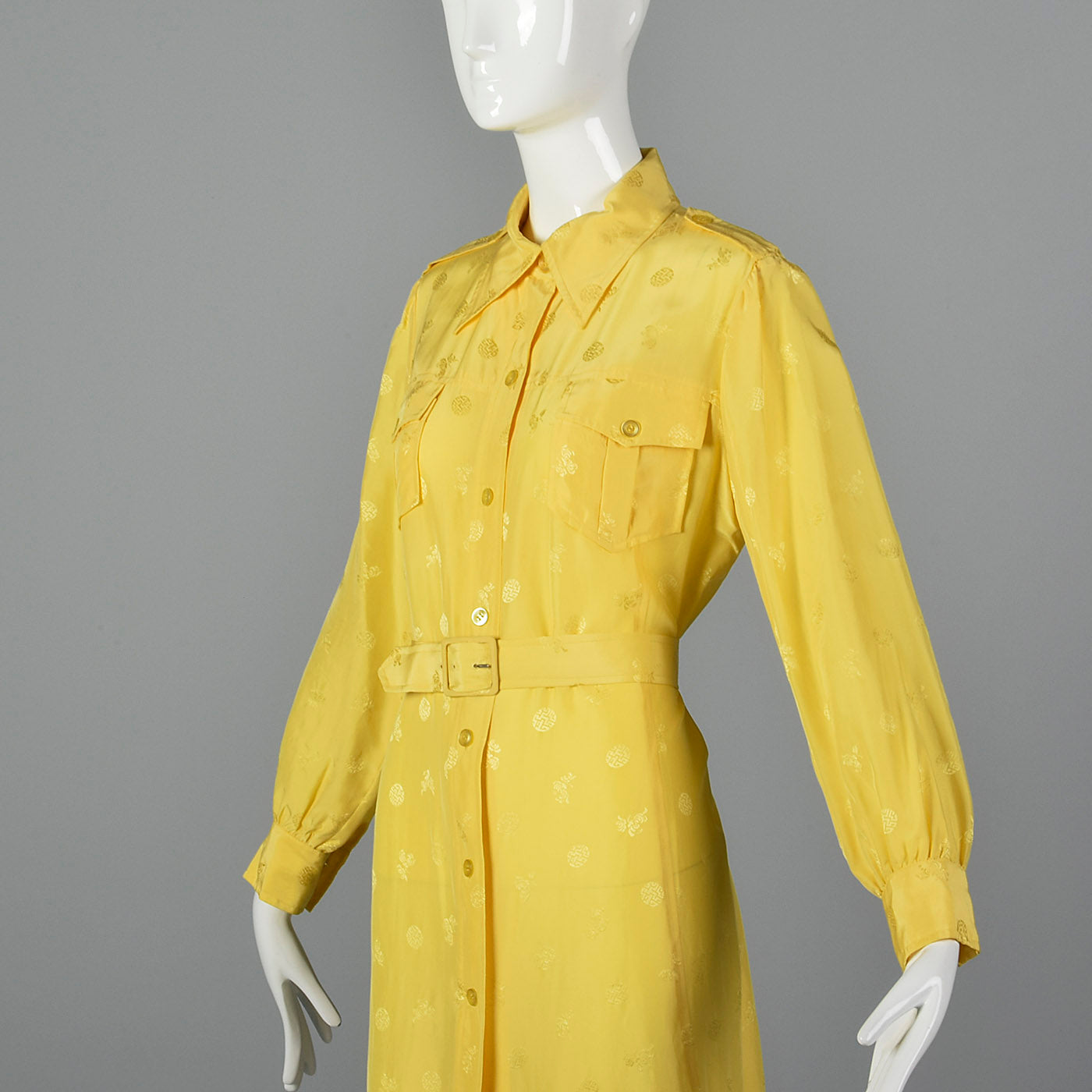 1970s Yellow Day Dress with Belted Waist